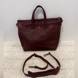 Madewell Burgundy Leather Transport Tote w/Zipper